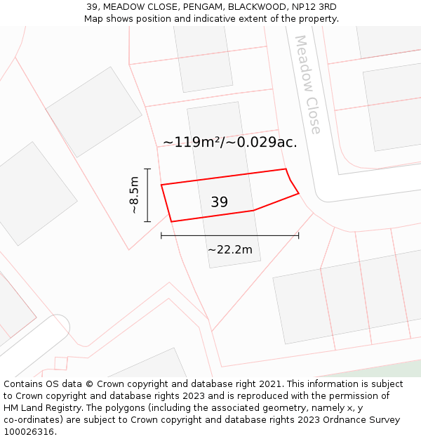 39, MEADOW CLOSE, PENGAM, BLACKWOOD, NP12 3RD: Plot and title map