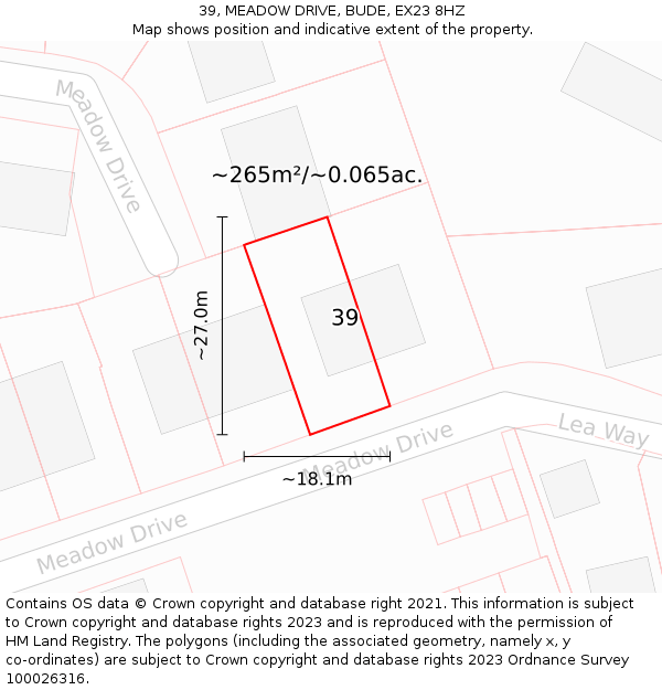39, MEADOW DRIVE, BUDE, EX23 8HZ: Plot and title map