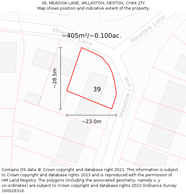 39, MEADOW LANE, WILLASTON, NESTON, CH64 2TY: Plot and title map