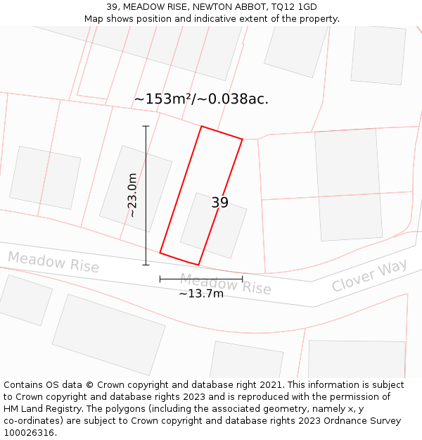 39, MEADOW RISE, NEWTON ABBOT, TQ12 1GD: Plot and title map