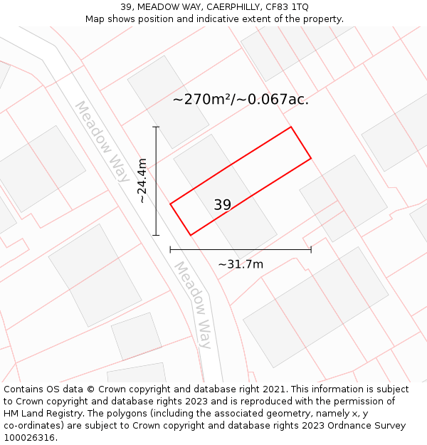 39, MEADOW WAY, CAERPHILLY, CF83 1TQ: Plot and title map