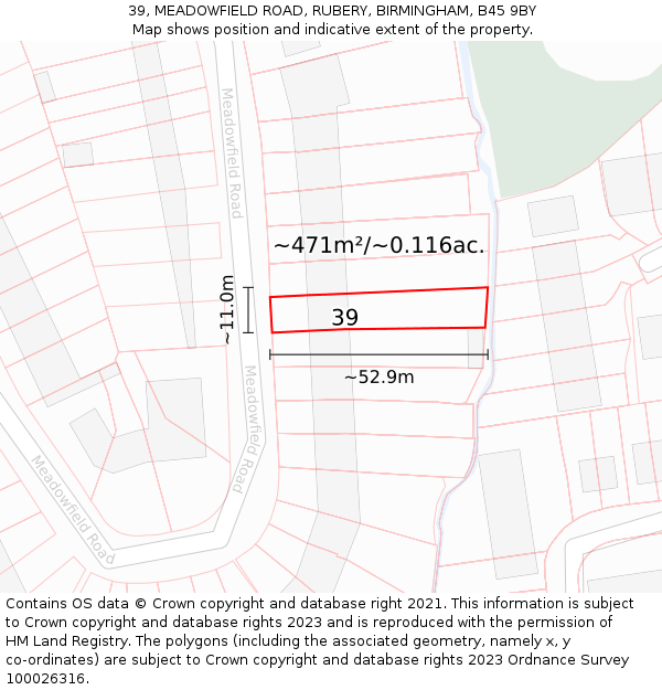39, MEADOWFIELD ROAD, RUBERY, BIRMINGHAM, B45 9BY: Plot and title map