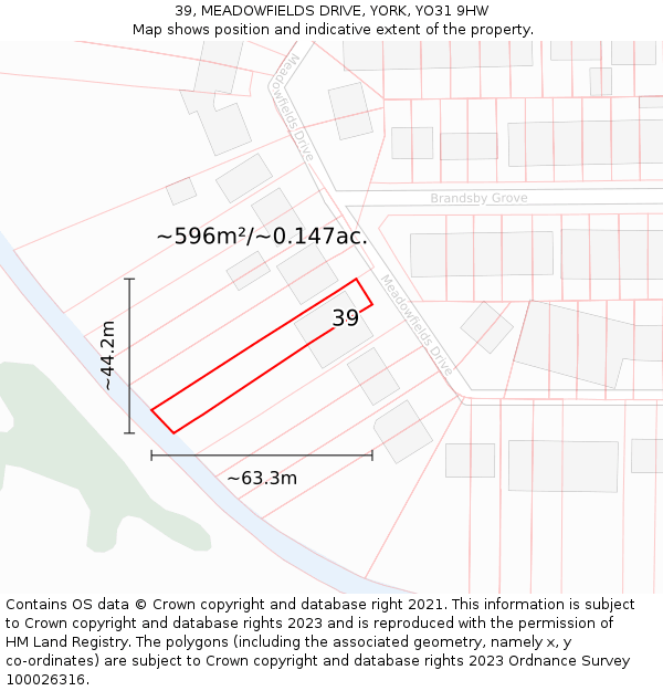 39, MEADOWFIELDS DRIVE, YORK, YO31 9HW: Plot and title map