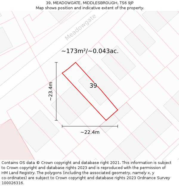 39, MEADOWGATE, MIDDLESBROUGH, TS6 9JP: Plot and title map