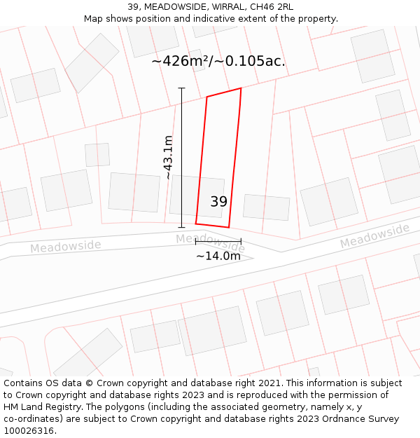 39, MEADOWSIDE, WIRRAL, CH46 2RL: Plot and title map