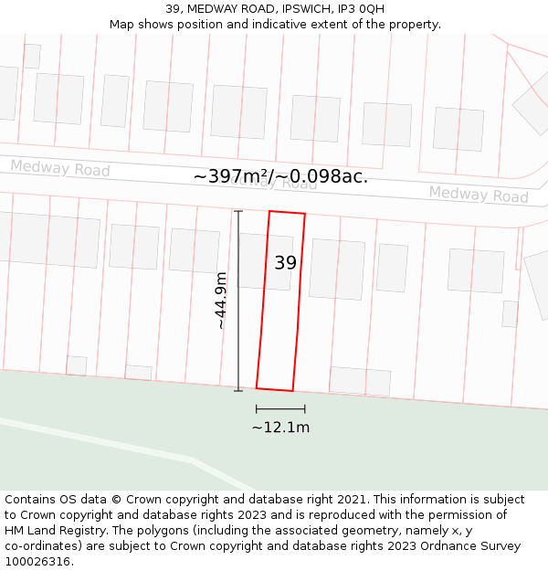 39, MEDWAY ROAD, IPSWICH, IP3 0QH: Plot and title map