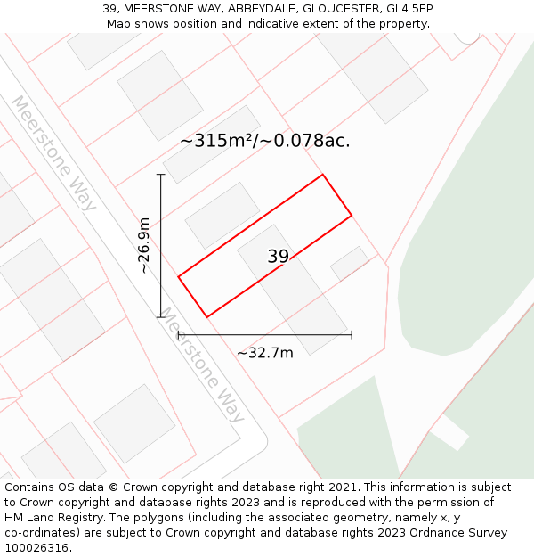 39, MEERSTONE WAY, ABBEYDALE, GLOUCESTER, GL4 5EP: Plot and title map