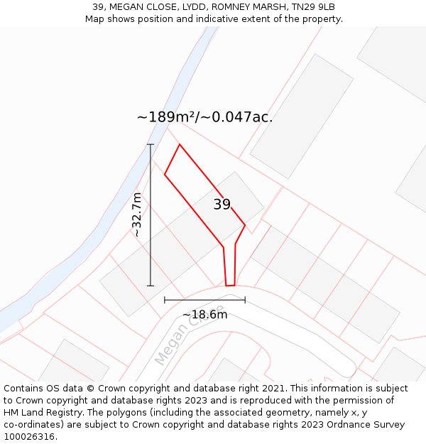 39, MEGAN CLOSE, LYDD, ROMNEY MARSH, TN29 9LB: Plot and title map