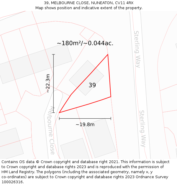 39, MELBOURNE CLOSE, NUNEATON, CV11 4RX: Plot and title map