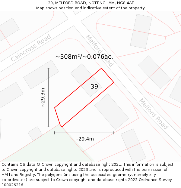 39, MELFORD ROAD, NOTTINGHAM, NG8 4AF: Plot and title map