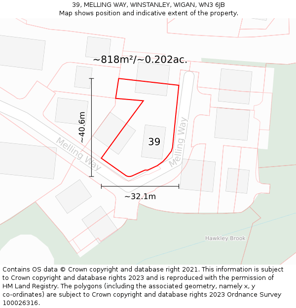 39, MELLING WAY, WINSTANLEY, WIGAN, WN3 6JB: Plot and title map