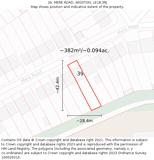 39, MERE ROAD, WIGSTON, LE18 3RJ: Plot and title map