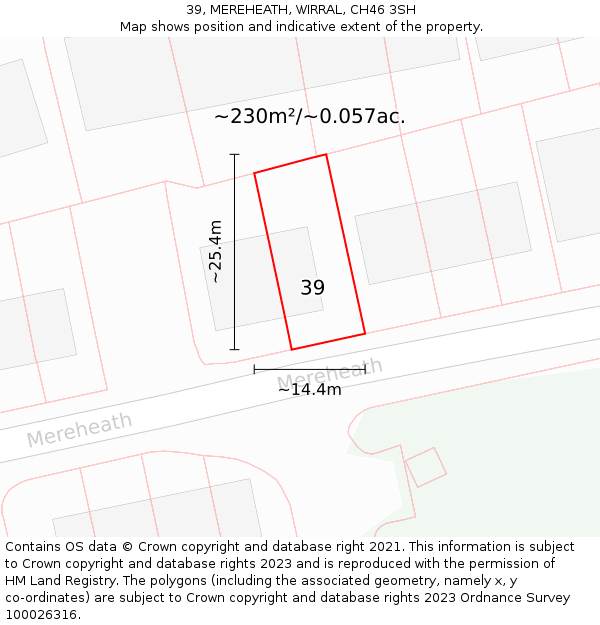 39, MEREHEATH, WIRRAL, CH46 3SH: Plot and title map