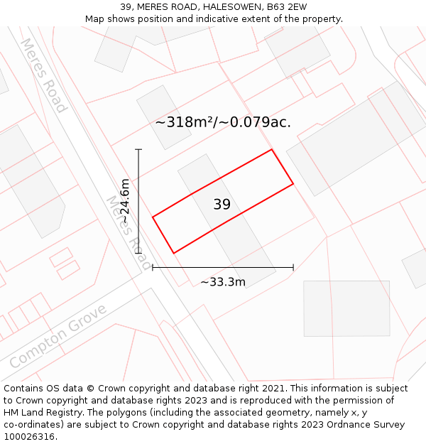 39, MERES ROAD, HALESOWEN, B63 2EW: Plot and title map