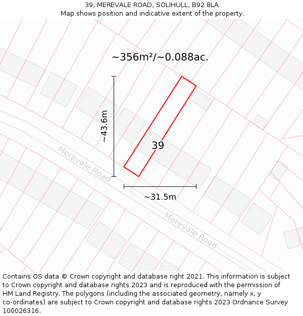 39, MEREVALE ROAD, SOLIHULL, B92 8LA: Plot and title map