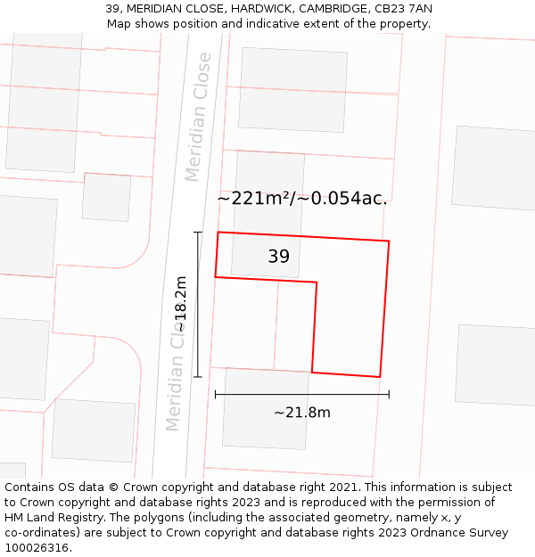 39, MERIDIAN CLOSE, HARDWICK, CAMBRIDGE, CB23 7AN: Plot and title map