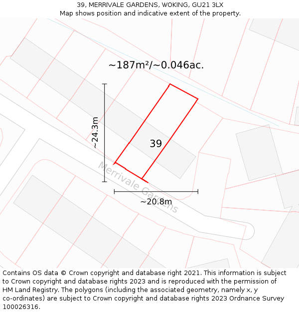 39, MERRIVALE GARDENS, WOKING, GU21 3LX: Plot and title map