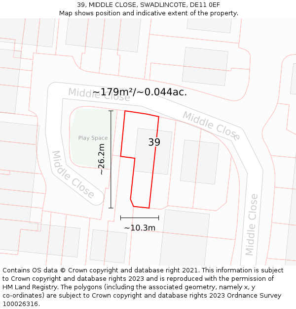 39, MIDDLE CLOSE, SWADLINCOTE, DE11 0EF: Plot and title map