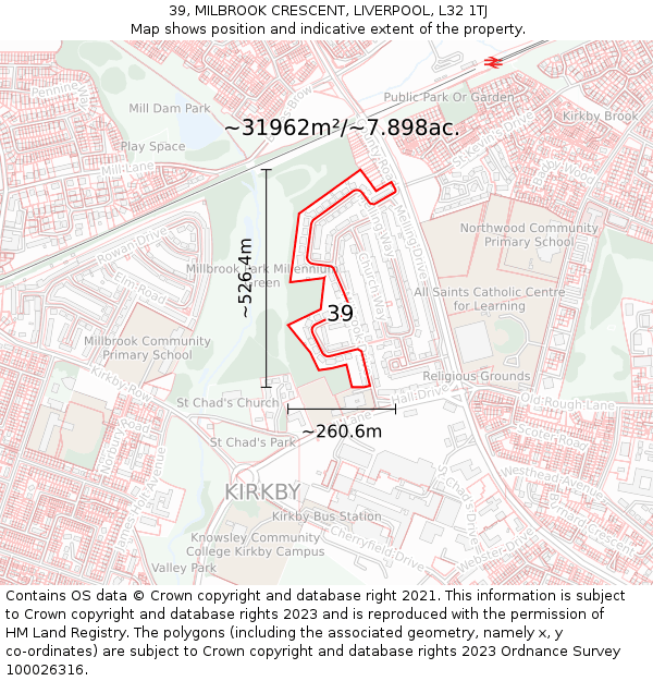 39, MILBROOK CRESCENT, LIVERPOOL, L32 1TJ: Plot and title map