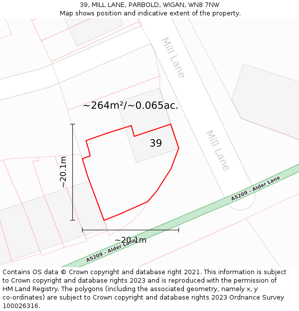 39, MILL LANE, PARBOLD, WIGAN, WN8 7NW: Plot and title map