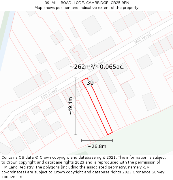 39, MILL ROAD, LODE, CAMBRIDGE, CB25 9EN: Plot and title map