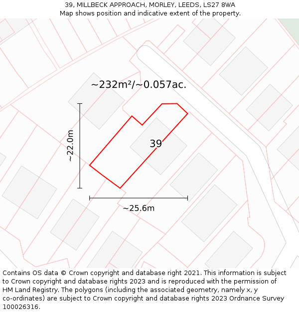 39, MILLBECK APPROACH, MORLEY, LEEDS, LS27 8WA: Plot and title map
