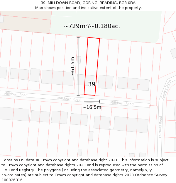 39, MILLDOWN ROAD, GORING, READING, RG8 0BA: Plot and title map