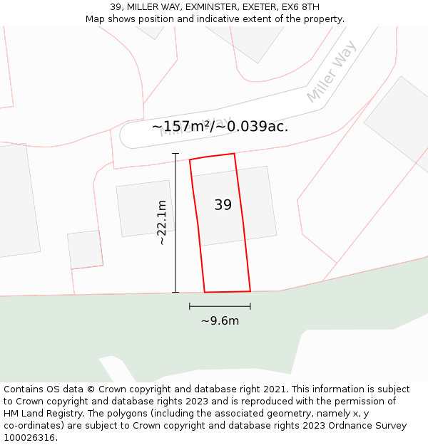 39, MILLER WAY, EXMINSTER, EXETER, EX6 8TH: Plot and title map