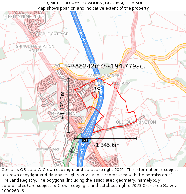 39, MILLFORD WAY, BOWBURN, DURHAM, DH6 5DE: Plot and title map