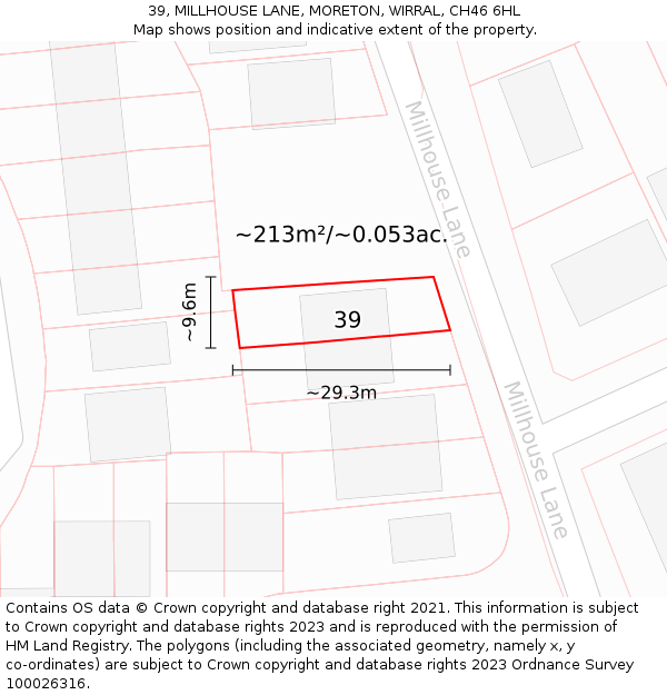 39, MILLHOUSE LANE, MORETON, WIRRAL, CH46 6HL: Plot and title map