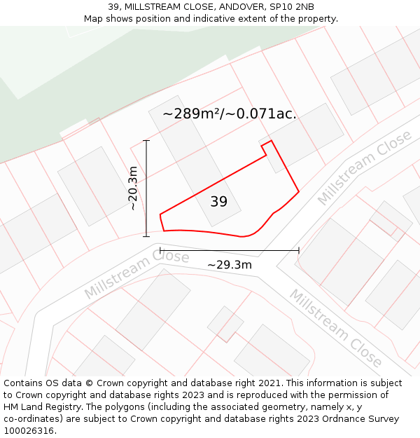 39, MILLSTREAM CLOSE, ANDOVER, SP10 2NB: Plot and title map