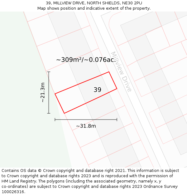 39, MILLVIEW DRIVE, NORTH SHIELDS, NE30 2PU: Plot and title map