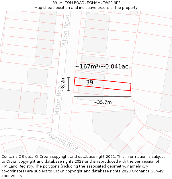 39, MILTON ROAD, EGHAM, TW20 9PF: Plot and title map