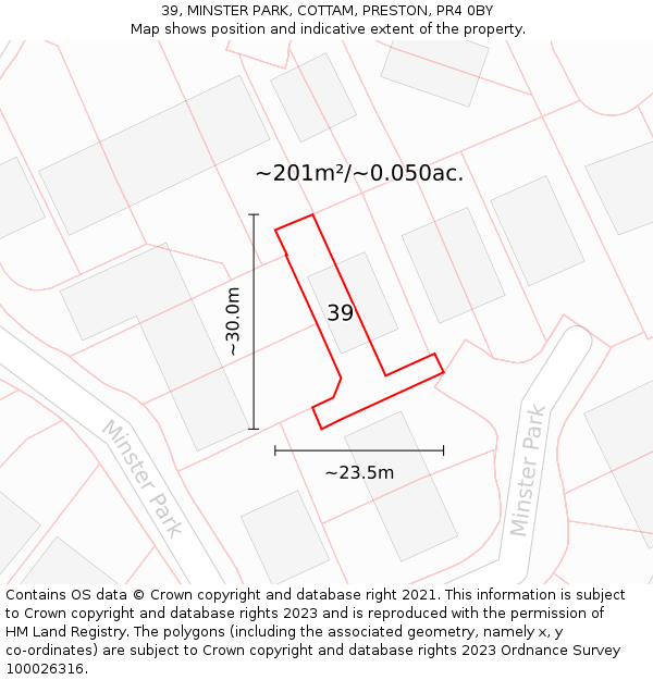 39, MINSTER PARK, COTTAM, PRESTON, PR4 0BY: Plot and title map