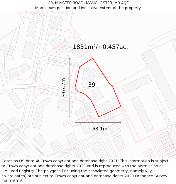 39, MINSTER ROAD, MANCHESTER, M9 4QE: Plot and title map