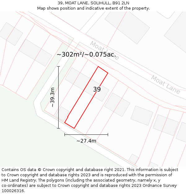39, MOAT LANE, SOLIHULL, B91 2LN: Plot and title map