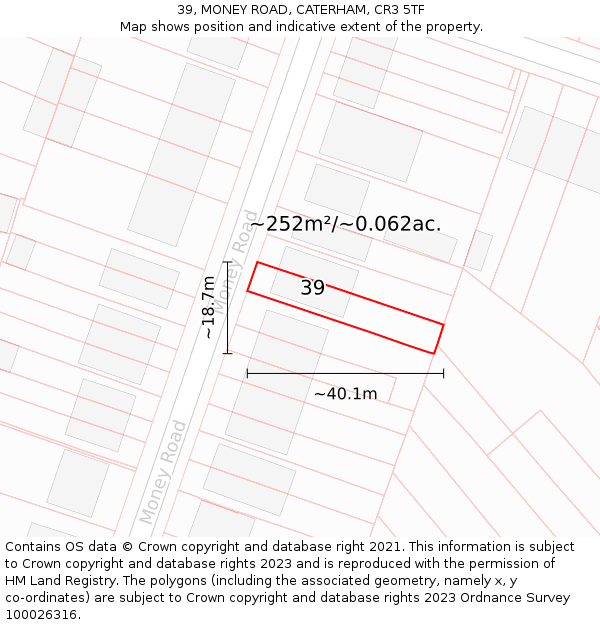 39, MONEY ROAD, CATERHAM, CR3 5TF: Plot and title map