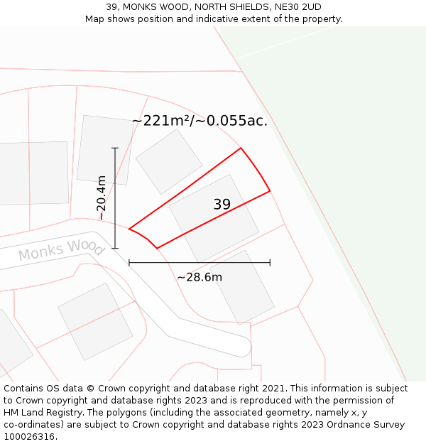 39, MONKS WOOD, NORTH SHIELDS, NE30 2UD: Plot and title map