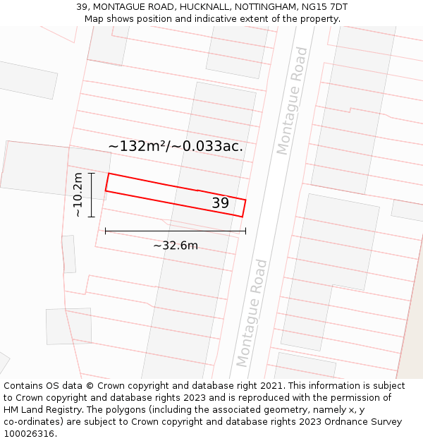 39, MONTAGUE ROAD, HUCKNALL, NOTTINGHAM, NG15 7DT: Plot and title map