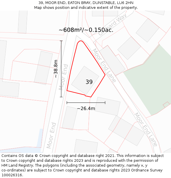 39, MOOR END, EATON BRAY, DUNSTABLE, LU6 2HN: Plot and title map