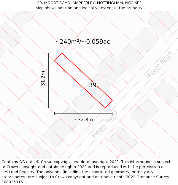 39, MOORE ROAD, MAPPERLEY, NOTTINGHAM, NG3 6EF: Plot and title map