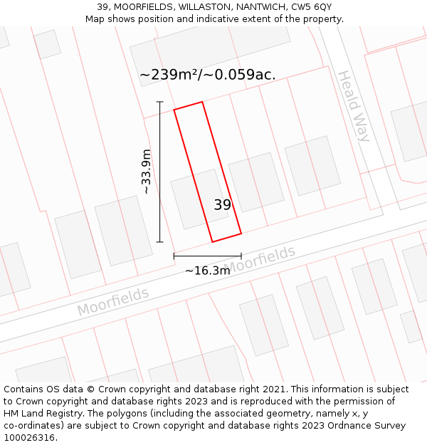 39, MOORFIELDS, WILLASTON, NANTWICH, CW5 6QY: Plot and title map