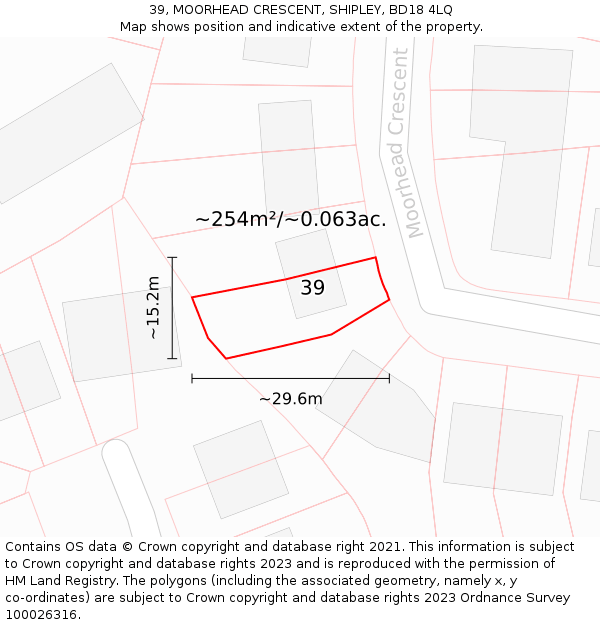 39, MOORHEAD CRESCENT, SHIPLEY, BD18 4LQ: Plot and title map