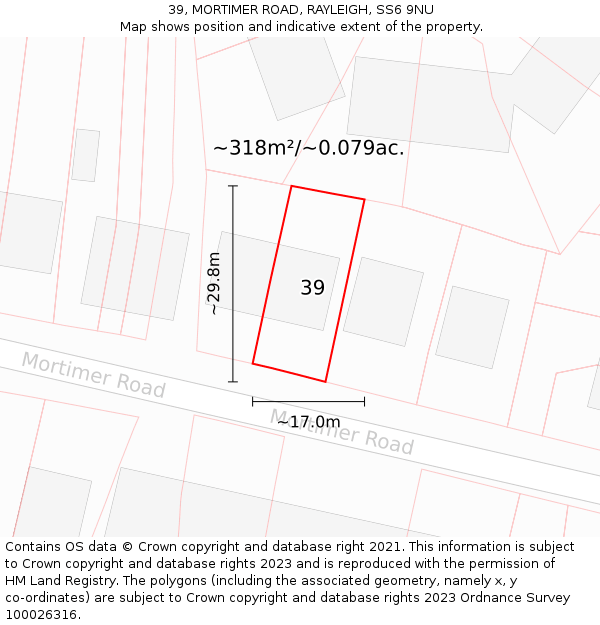 39, MORTIMER ROAD, RAYLEIGH, SS6 9NU: Plot and title map