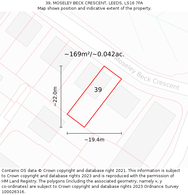 39, MOSELEY BECK CRESCENT, LEEDS, LS16 7FA: Plot and title map