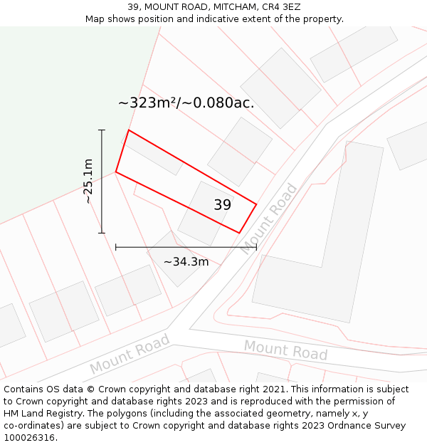 39, MOUNT ROAD, MITCHAM, CR4 3EZ: Plot and title map