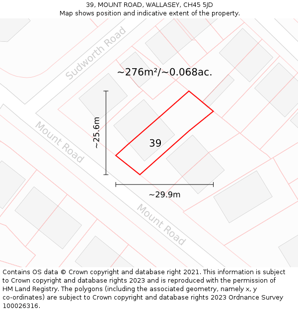 39, MOUNT ROAD, WALLASEY, CH45 5JD: Plot and title map