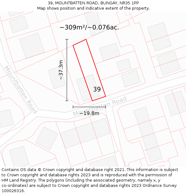 39, MOUNTBATTEN ROAD, BUNGAY, NR35 1PP: Plot and title map