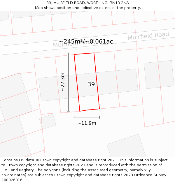 39, MUIRFIELD ROAD, WORTHING, BN13 2NA: Plot and title map