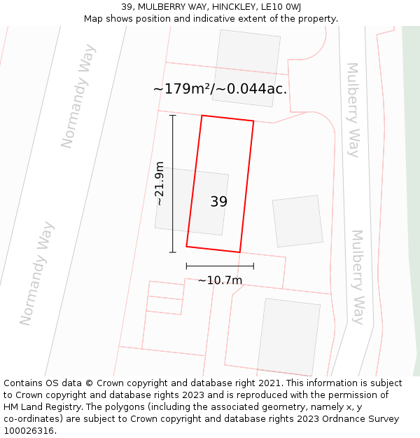 39, MULBERRY WAY, HINCKLEY, LE10 0WJ: Plot and title map